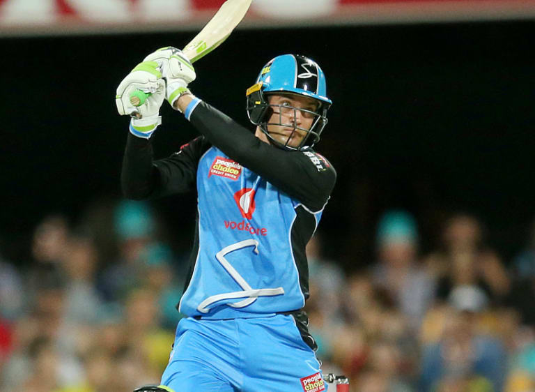 Top scorer: Adelaide Strikers' Alex Carey takes to the Brisbane Heat attack on Wednesday night.