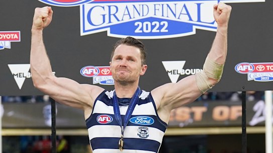 Patrick Dangerfield on the premiership dais.