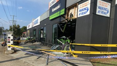 The damaged motorbike shop.