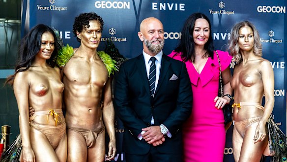 Geocon managing director Nick Georgalis and marketing director Melanie Hindson on the red carpet at the Envie launch.