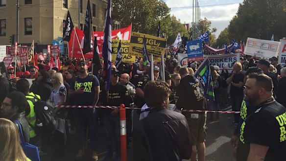 The union protest lasted three hours.