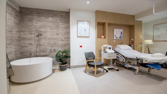 One of Gosford Private Hospital’s luxury birthing suites. 