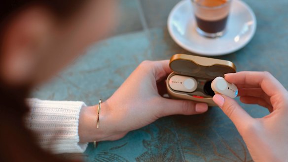 The buds are held magnetically in the battery case when not in use.