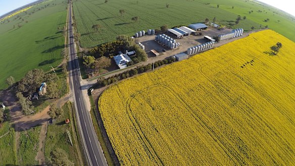 An aerial shot of Jonathan Dyer’s farm in Kaniva, Victoria.