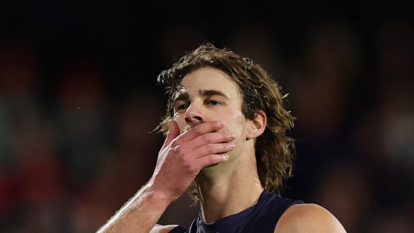 James Peatling of the Crows reacts to a miss set shot.
