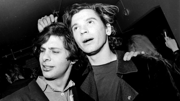 Director Richard Lowenstein, left, with Michael Hutchence in 1986. The pair made many music videos together, plus the feature Dogs in Space.