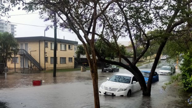 Flash flooding on Chermside's Hall Street on Tuesday afternoon.