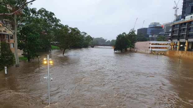 Flooding of the Powerhouse site (right) in February.
