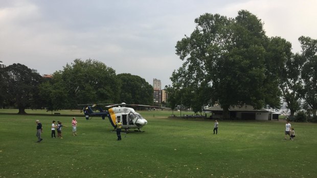 CareFlight landed in a nearby park before taking the man to hospital in a critical condition.