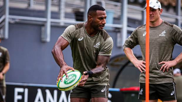 Suliasi Vunivalu at his first Wallabies training session on Thursday. 