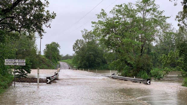 The Herbert River floods in north Queensland on Tuesday.