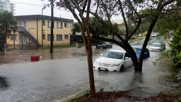 Flash flooding on Chermside's Hall Street on Tuesday afternoon.