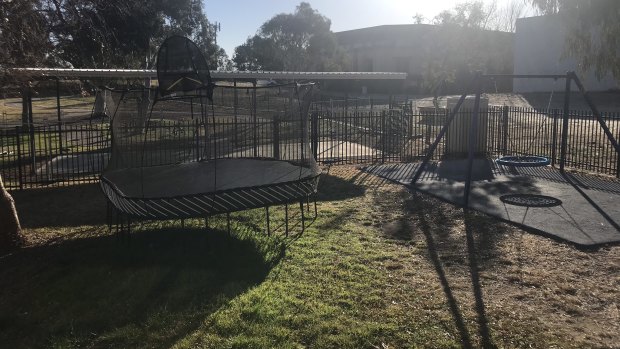 The facility also has a large outdoor play area for Abdul. with a trampoline.