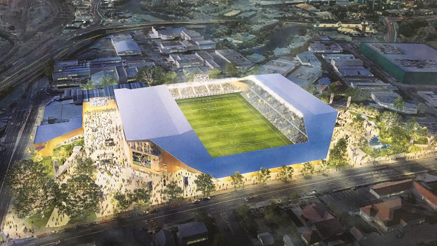 The Brisbane Strikers' plan for 15,000-seat stadium at Perry Park, in inner-city Bowen Hills.