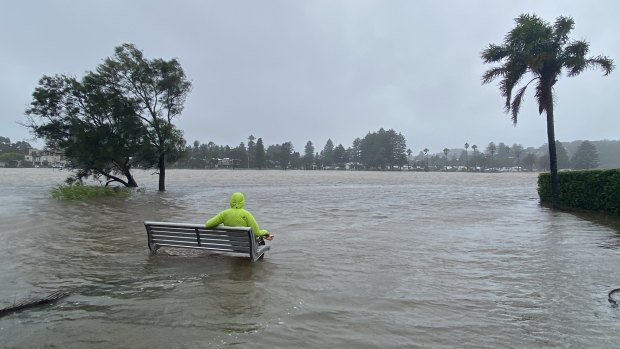 Flooding at Narrabeen lagoon on Sunday.  