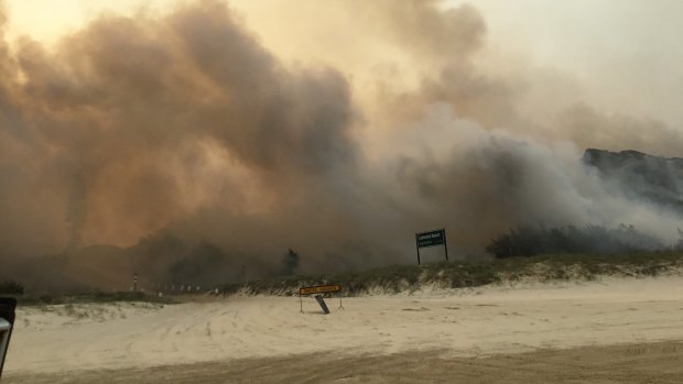 The view of the Fraser Island bushfire from Cathedral Beach on the eastern side of the island. 