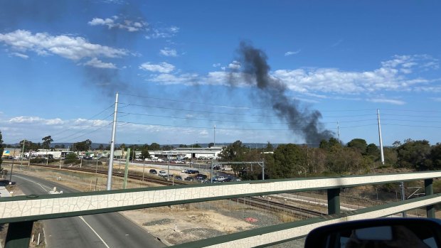 Plumes of black smoke can be seen from Tonkin Highway.