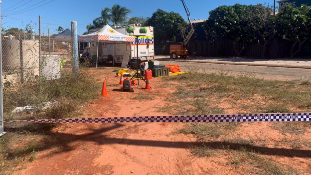 Police investigation under way at the crash site in Broome on Sunday. 
