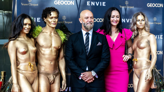 Geocon managing director Nick Georgalis and marketing director Melanie Hindson on the red carpet at the Envie launch.