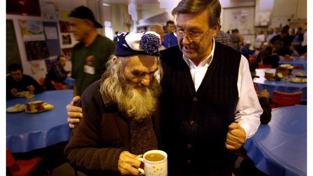 The late Father Ernie Smith (right) founded the Sacred Heart Mission to help the vulnerable but was stood down for breaching his vow of celibacy.