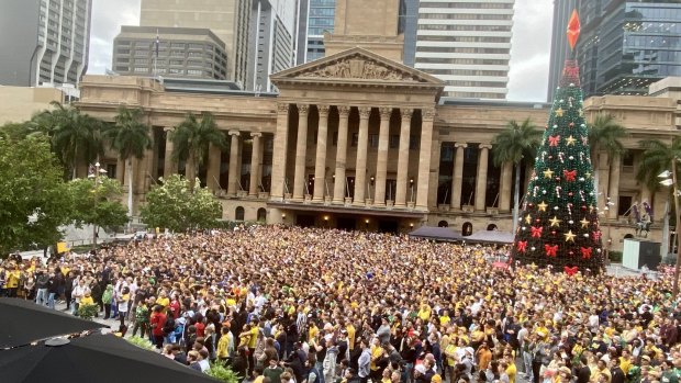 Socceroos fans packed King George Square in December to watch Australia play Argentina in the men’s World Cup.