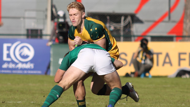 Isaac Lucas on attack for Australia in their win over Ireland on Saturday. 