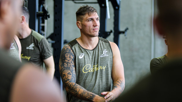 Sean McMahon during a Wallabies gym session on Monday in Townsville. 