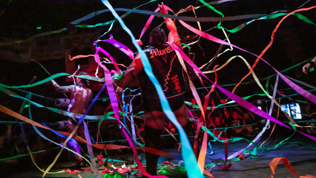 Fond farewell: Jonah Rock is showered in streamers by fans in his last show before joining WWE.