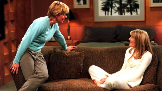 Ellen DeGeneres as Ellen Morgan and Laura Dern as Susan in the contentious “The Puppy” episode of the ABC-TV show which aired in 1997 in the US.
