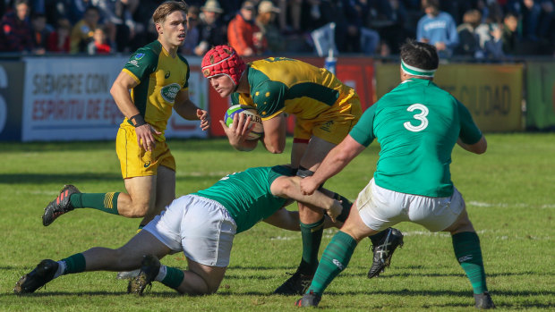 Harry Wilson takes the ball into contact in Australia's 45-17 win over Ireland.