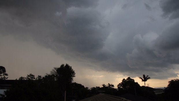 The view from the Sunshine Coast suburb of Buderim as the Saturday afternoon severe storms rolled in. 