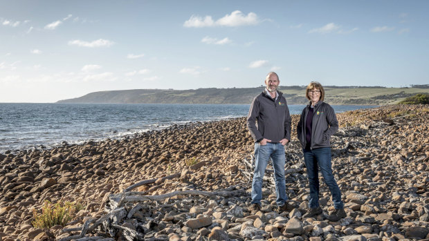 Kangaroo Island Plantation Timber managing director Keith Lamb and director Shauna Black at Smith Bay, the site of the proposed deep-water port.  