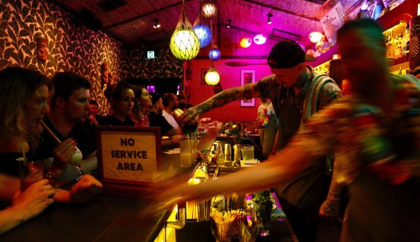 A scene from Sydney’s nightlife, at Jacobys Tiki Bar in Enmore.
