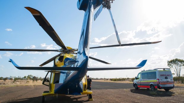 A LifeFlight Rescue team flew the man about 900 kilometres to Brisbane after he was struck by an excavator bucket.