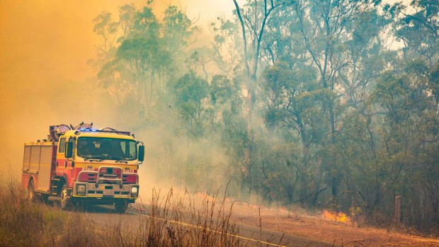 Firefighters work to control a bushfire in Deepwater, central Queensland, on November 30, 2018.