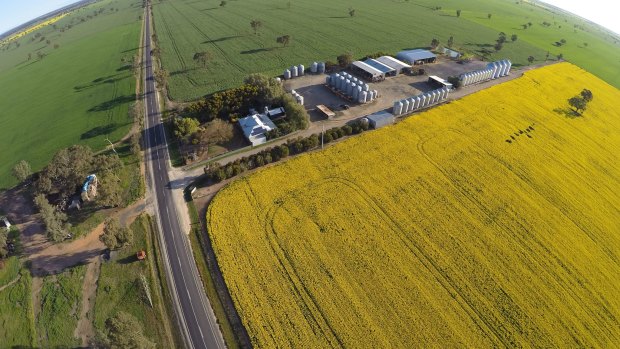 An aerial shot of Jonathan Dyer’s farm in Kaniva, Victoria.