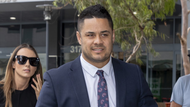 Jarryd Hayne outside court during his trial.