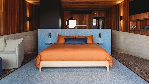 A studio at Basalt: the king bed looks over the Central Tablelands.