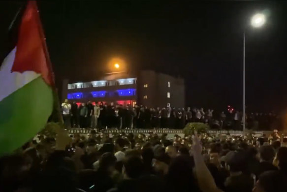 The crowd at the airport in Makhachkala, the capital of the predominantly Muslim region of Dagestan, in Russia.