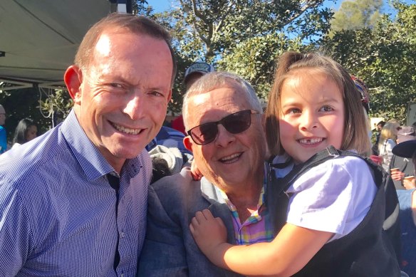 Lambert and granddaughter Katelyn with former PM Tony Abbott.