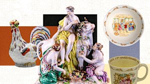A Meissen chicken ornament; Europa and the Bull; Royal Doulton’s Bunnykins ceramics.