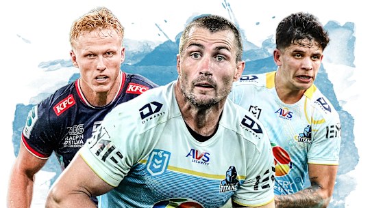Kieran Foran (centre) believes the Titans already have options to succeed him, including Carter Gordon (left) and Jayden Campbell (right).