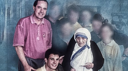 Rohan Burdett (center) with Robert Callen and the beloved Mother Teresa