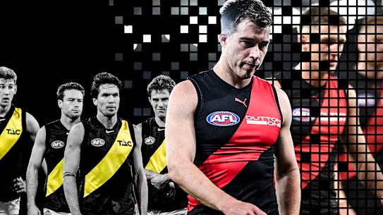 Trade requests: Wayne Campbell during his playing days for Richmond and former Bombers captain Zach Merrett.