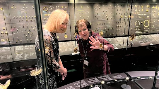 Queensland Governor Jeannette Young (left) at the Victoria and Albert Museum in London.