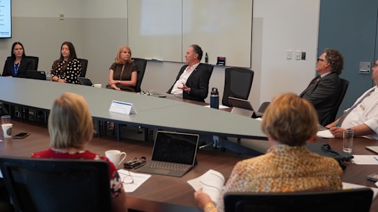 Langbroek (centre) at a meeting with departmental officials including director-general Sharon Schimming (third from left) in December 2024.