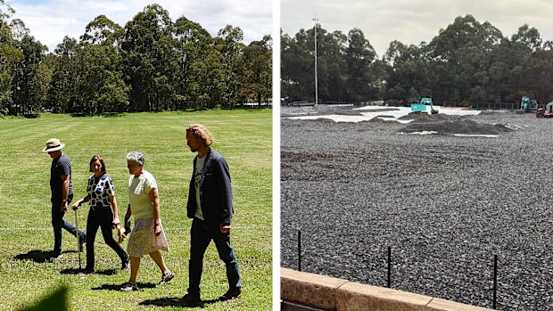 Norman Griffiths Oval in 2021 and in 2025, before the contractor was told to down tools by Ku-ring-gai Council. 