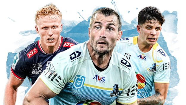 Kieran Foran (centre) believes the Titans already have options to succeed him, including Carter Gordon (left) and Jayden Campbell (right).