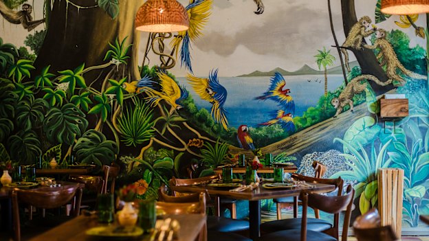 Flamboyant dining at Celele Restaurante in Cartagena, Colombia.