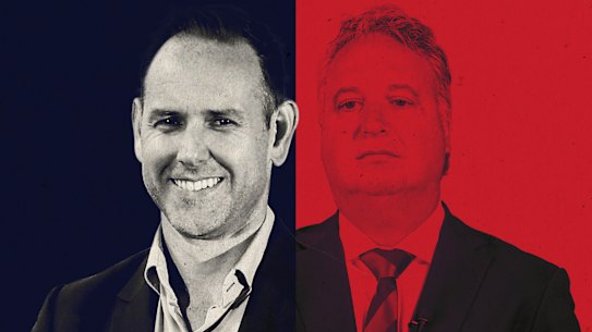 Stan executive director Dan Taylor (left) is set to become the new CEO of the Melbourne Football Club, after the sudden exit of Paul Guerra (right).